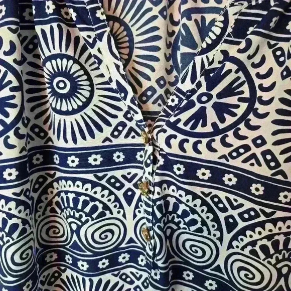 Mud Pie Oversize Peasant Blouse Top White Tribal Circle Print Size S - Picture 3 of 8